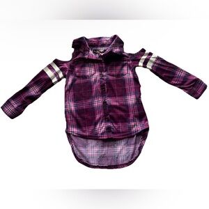 Plaid Cold Shoulder Kids Shirt in Purple